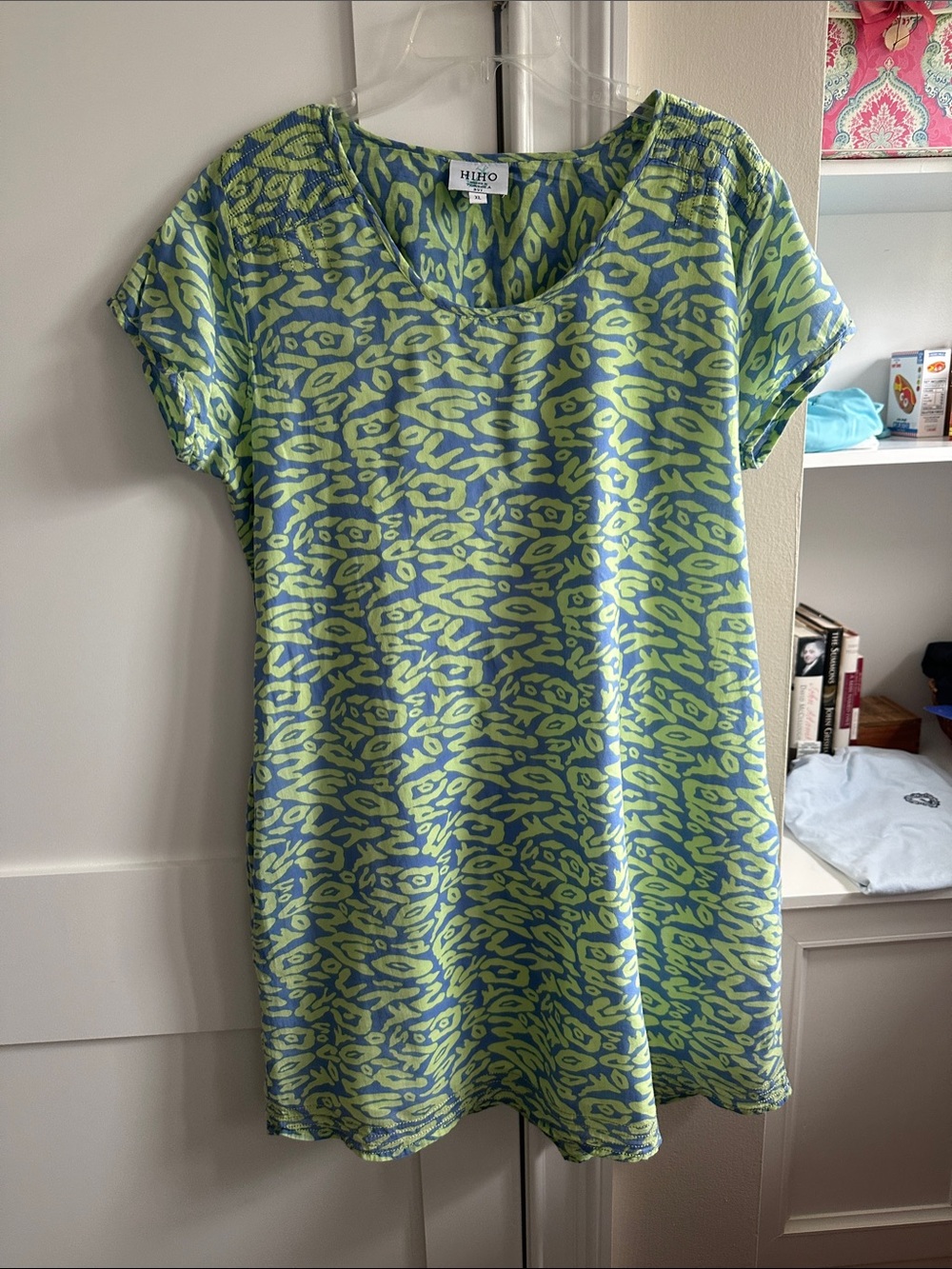 HIHO Lime Green & Blue Short-Sleeve Swim Cover-Up Tunic